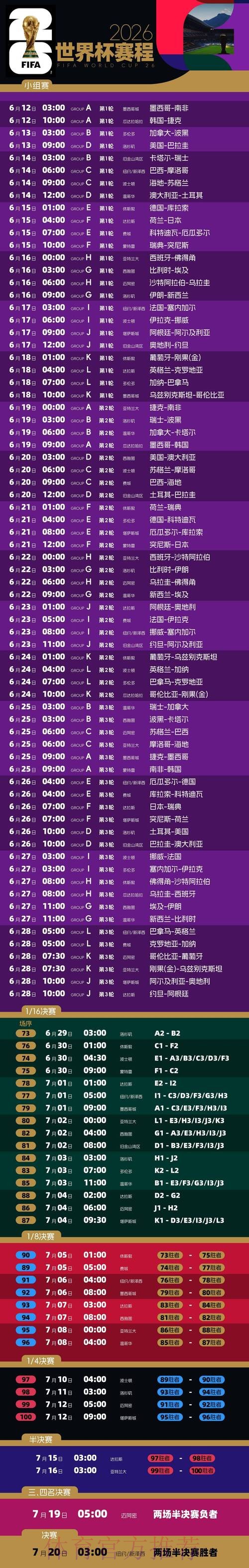 2026世界杯赛程一览高清直播免费观看 2026世界杯赛程一览高清直播免费观看