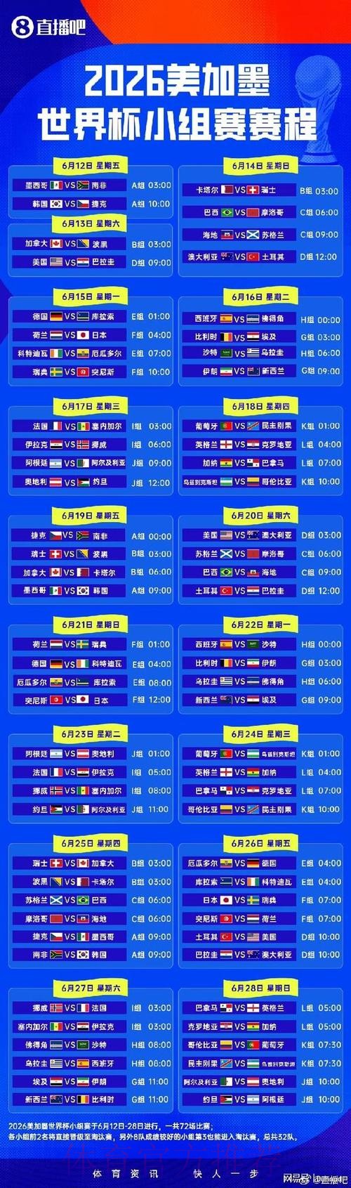 2026世界杯小组赛赛程官方发布高清直播官网入口